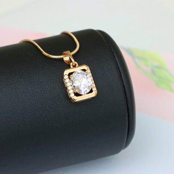 "Elegant Rose Gold Pendant with Oval CZ Center and Accent Stones, XPPT1443 - Picture 4 of 13